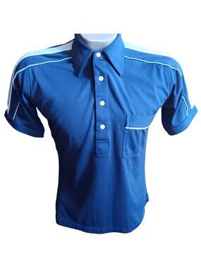 Small Vintage 80's JC Penney Old Man Shirt Blue Polo Single Stitch Golfer Tennis